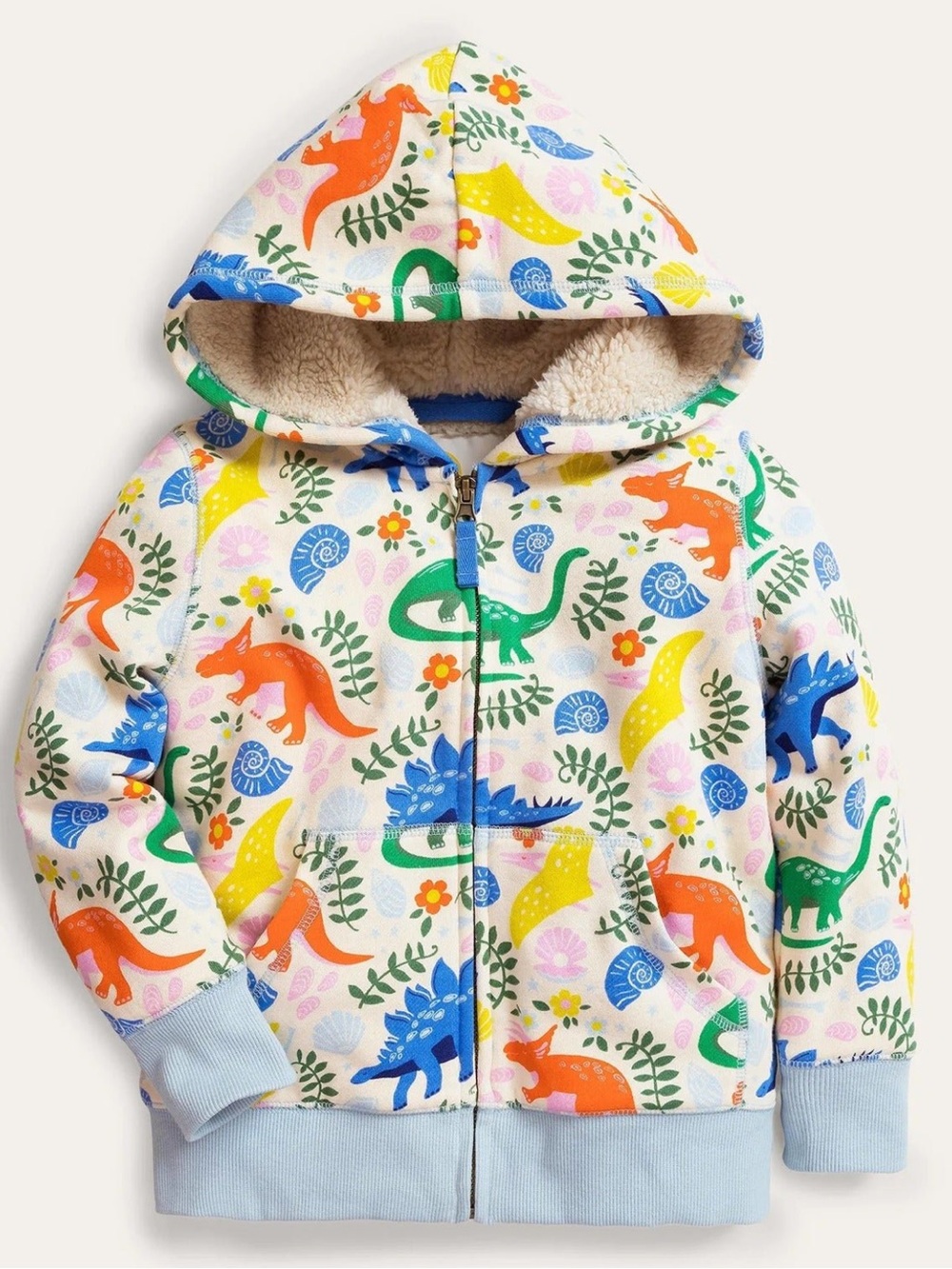 Boden Kids' Dino Print fleece lined Hoodie Sweatshirt - Multi Color 9-10